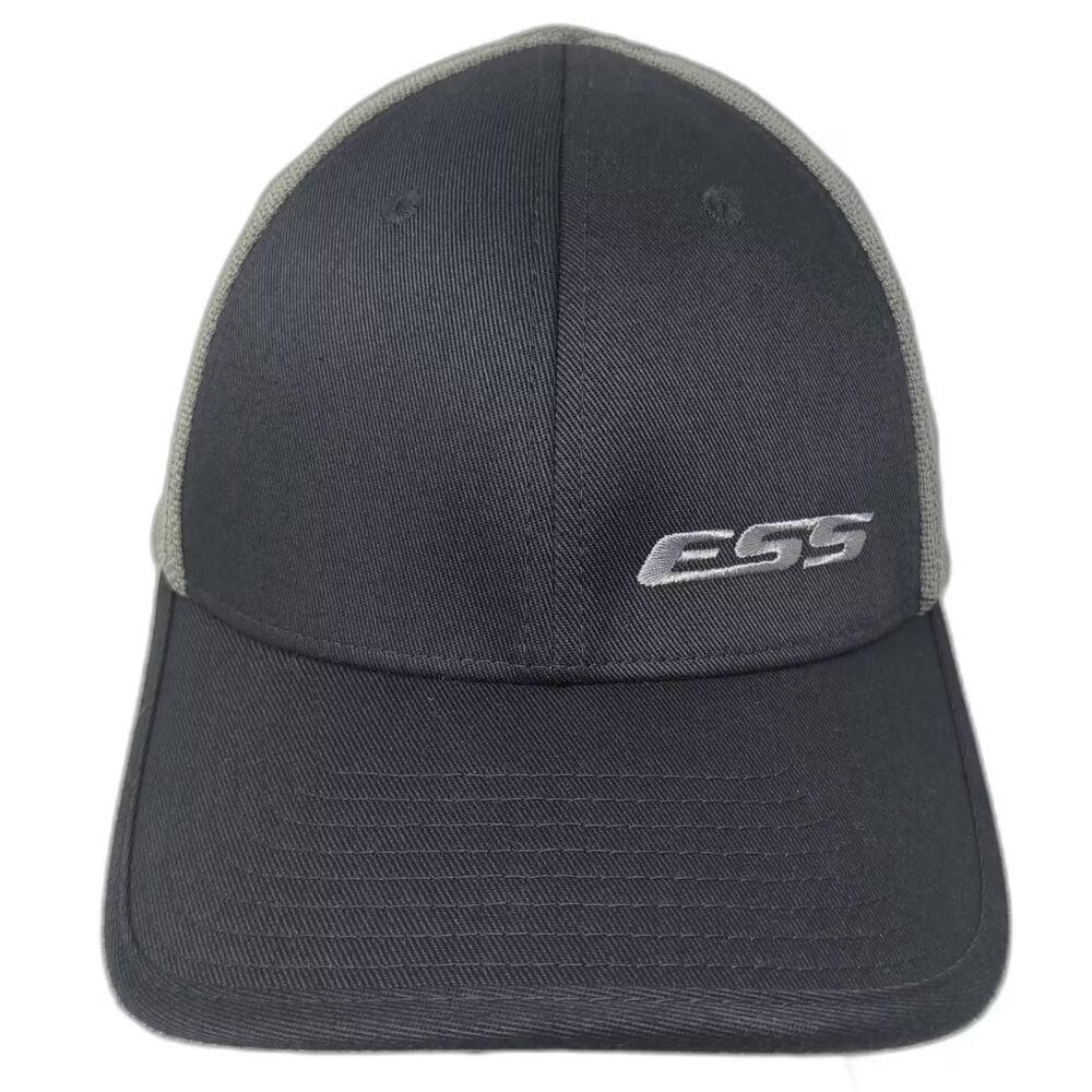 ESS Baseball Cap Black Gray XL Mesh Back Flexfit Hat Structured Embroidered